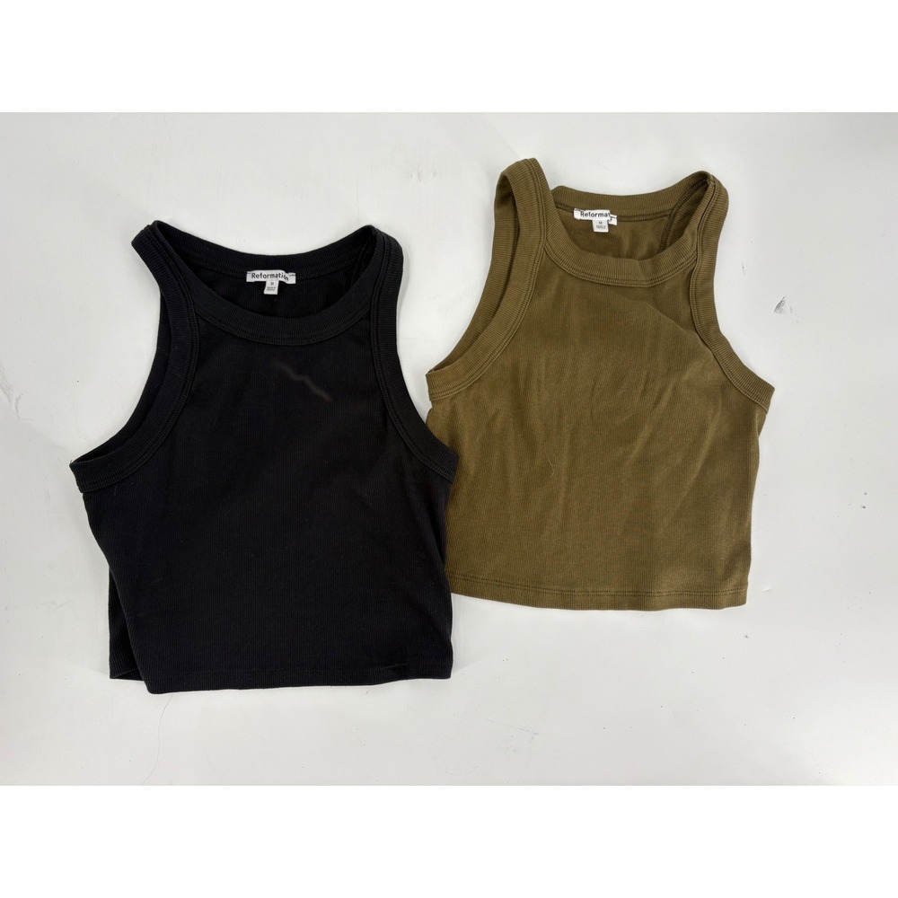Reformation Muse Ribbed Crop Tank Top Bundle Black Olive Green Size M Set of 2